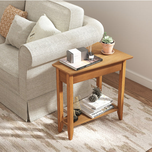2-Tier Wedge Narrow End Table with Storage Shelf and Solid Wood Legs, Walnut End & Side Tables Walnut at Gallery Canada