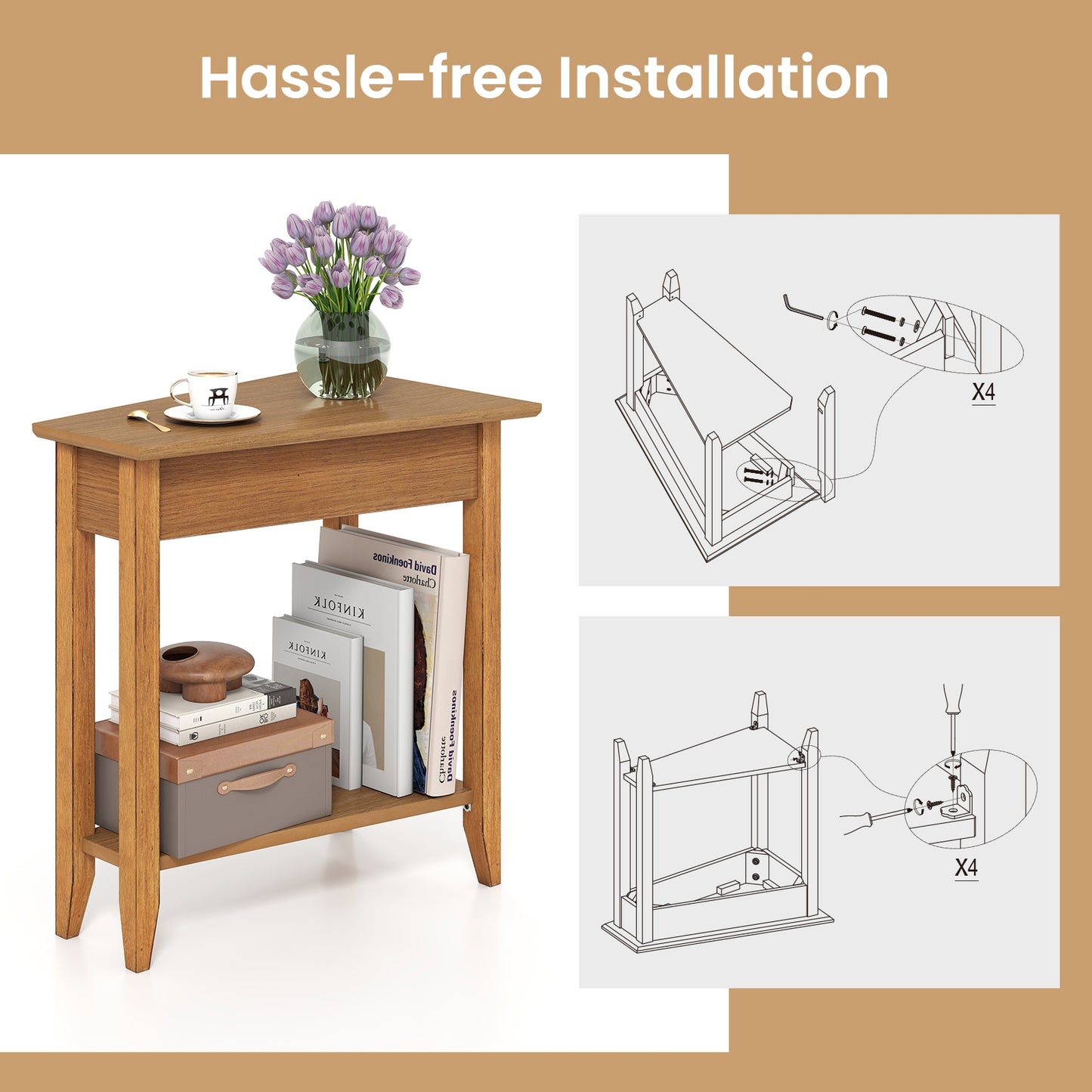 2-Tier Wedge Narrow End Table, Storage Shelf, Solid Wood Legs, Walnut End & Side Tables at Gallery Canada