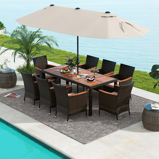 11 Piece Patio Dining Set, 15 Ft Double-Sided Umbrella, Beige Patio Dining Sets Beige at Gallery Canada