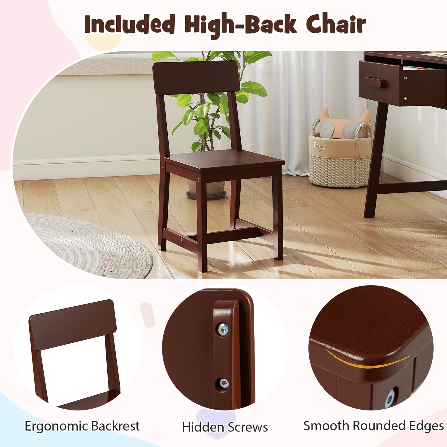 Kids Desk Chair Set With Storage Drawer Hutch, Brown Kids Table & Chair Sets at Gallery Canada
