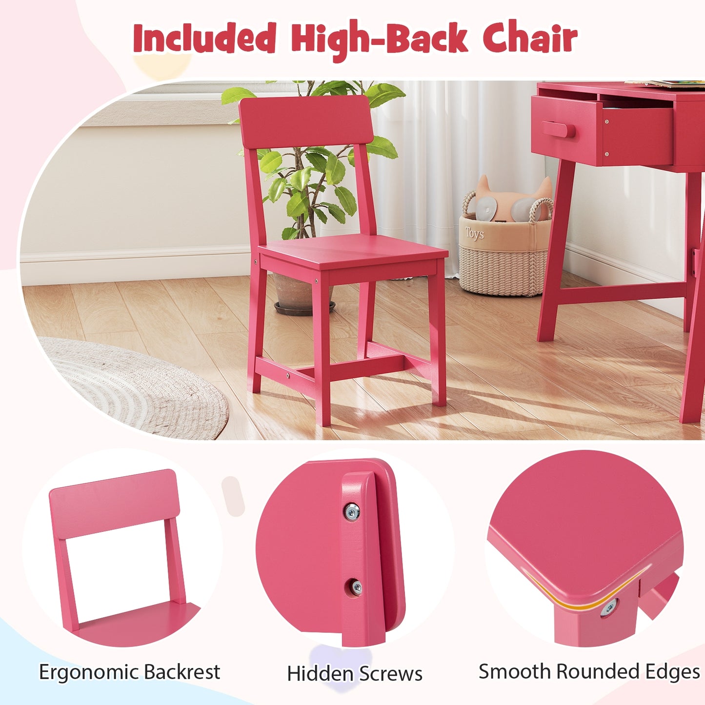 Kids Desk And Chair Set With Storage Drawer, Pink Kids Table & Chair Sets at Gallery Canada
