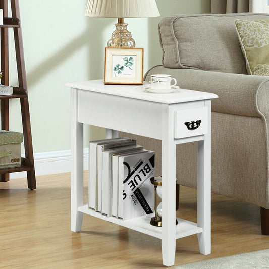 2 Tier Sofa Side End Table With Drawer, Open Shelf, White End & Side Tables White at Gallery Canada