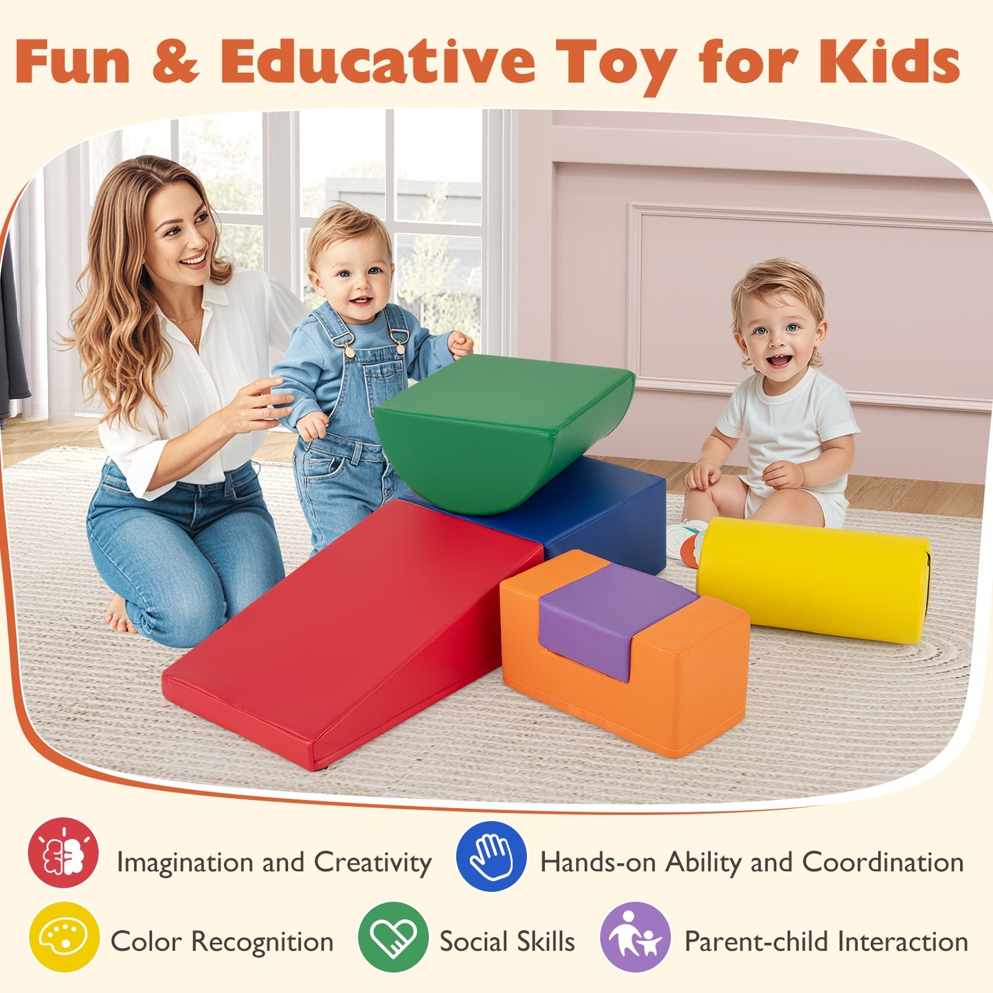 6 Pieces Foam Climbing Blocks, Indoor Activity Playset, Rectangles, Orange Climbers & Slides at Gallery Canada