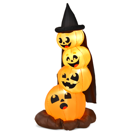 7 Feet Halloween Inflatable Pumpkin Combo with Witch's Hat and LED Lights, Orange