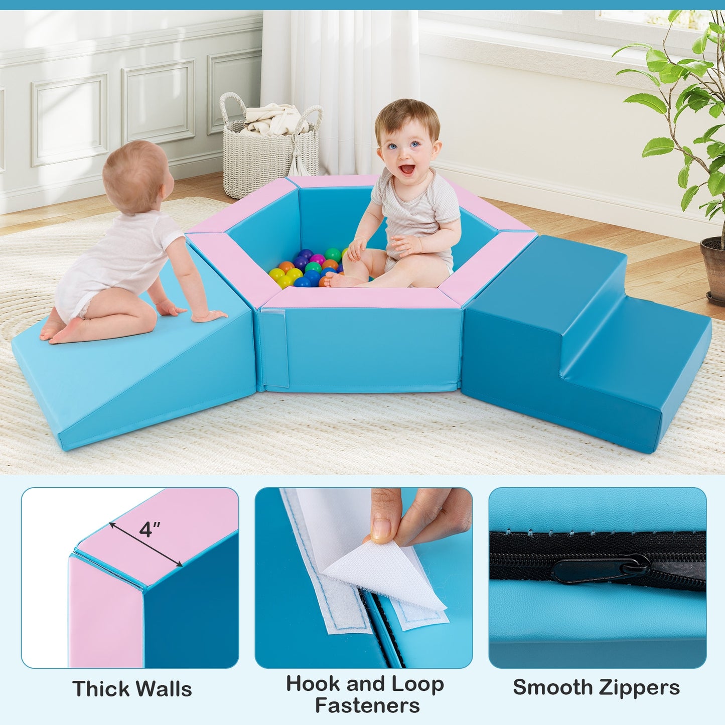 3-Piece Baby Foam Climbing Blocks Climb and Crawl Set with 100 Ocean Balls, Blue Climbers & Slides at Gallery Canada