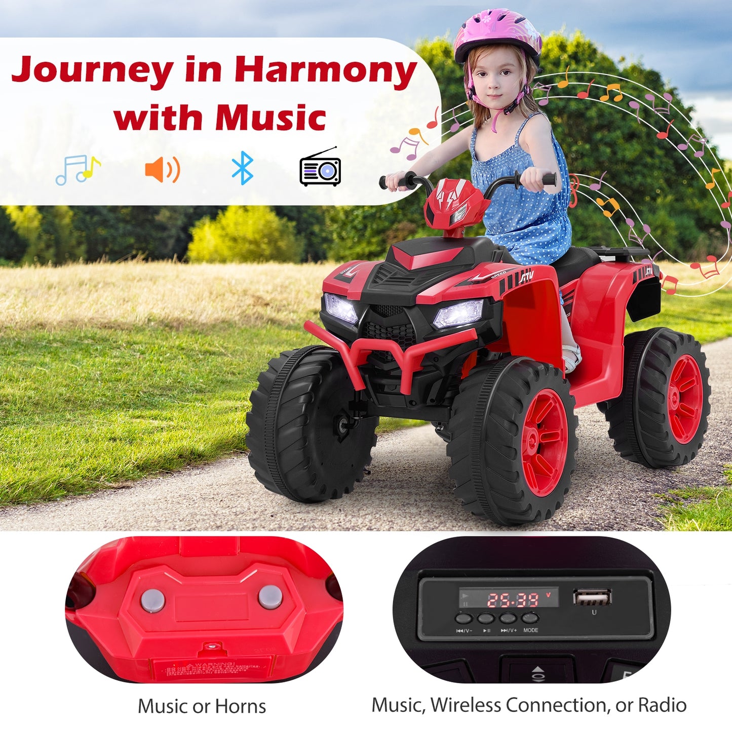24V Kids Ride-On Electric ATV with Wireless Connection for Toddlers 3-8 Years Old, Red Powered Ride On Toys at Gallery Canada