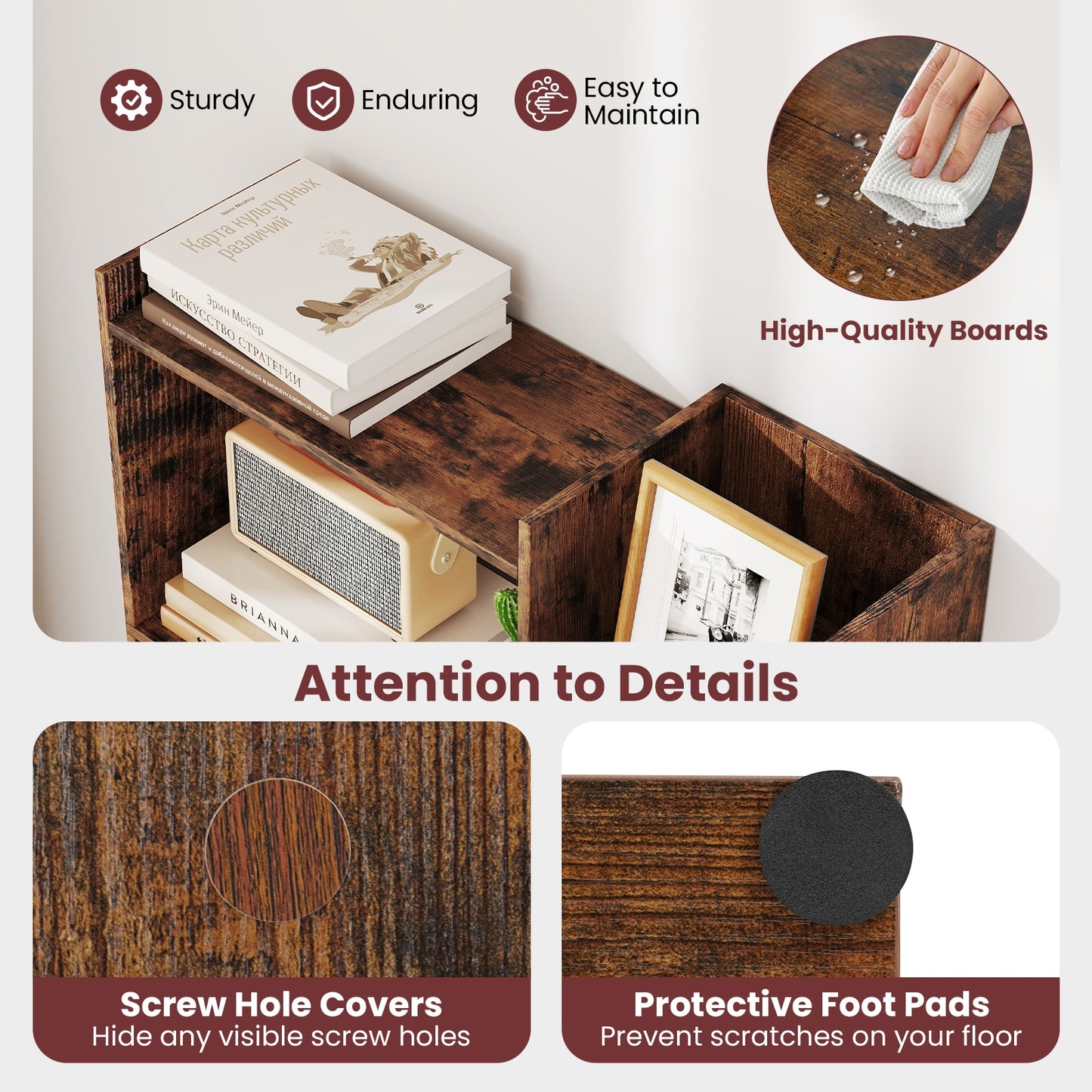 6-Tier Wooden Bookcase, Open Display Shelf, Rustic Brown Bookcases at Gallery Canada