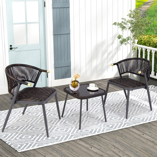 3 Piece Patio Rattan Furniture Set, Brown and Black Patio Conversation Sets Brown at Gallery Canada