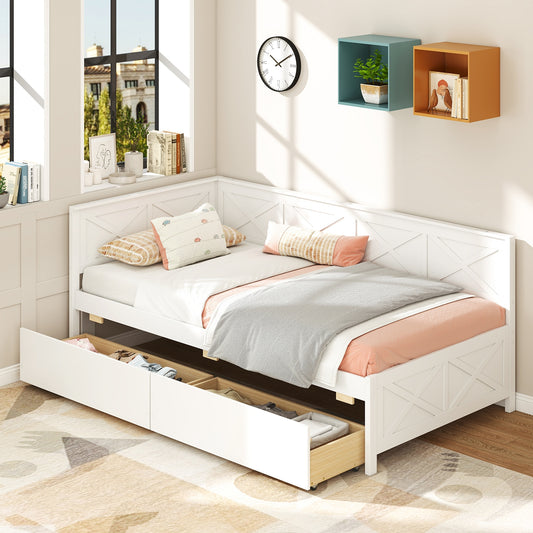 Twin Size Daybed with 2 Storage Drawers No Box Spring Needed, White Trundle Bed Frame White at Gallery Canada