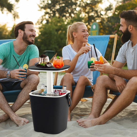 3-in-1 Portable Cooler Bar Table, Bottle Opener, Lift Top Lid, Black Coolers Black at Gallery Canada