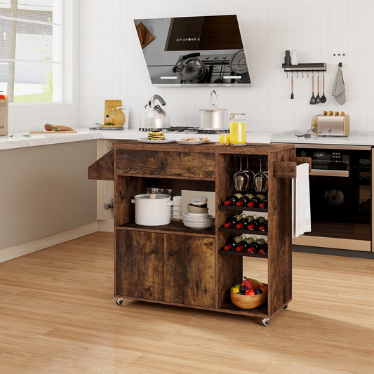 Mobile Kitchen Island Cart With Power Outlet, Adjustable Shelf, Rustic Brown Kitchen Islands & Carts Rustic Brown at Gallery Canada