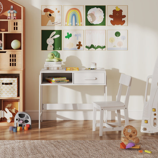 Kids Desk and Chair Set with Storage Drawer and Hutch, White Kids Table & Chair Sets White at Gallery Canada