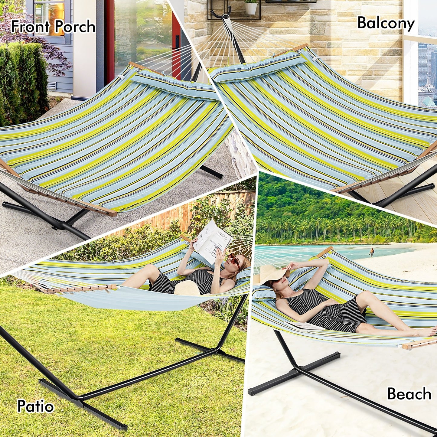 Patio Hammock Foldable Portable Swing Chair Bed with Detachable Pillow, Light Blue