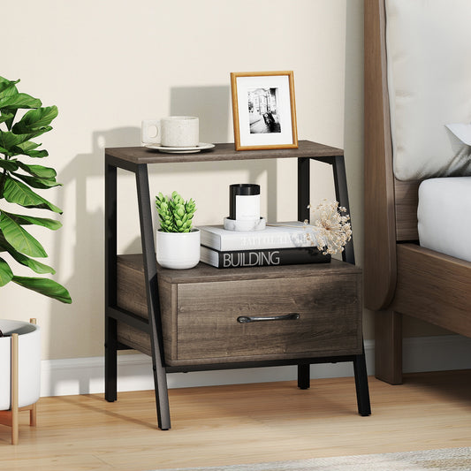 3-Tier Farmhouse Nightstand, Open Shelf, Gray Nightstands Gray at Gallery Canada