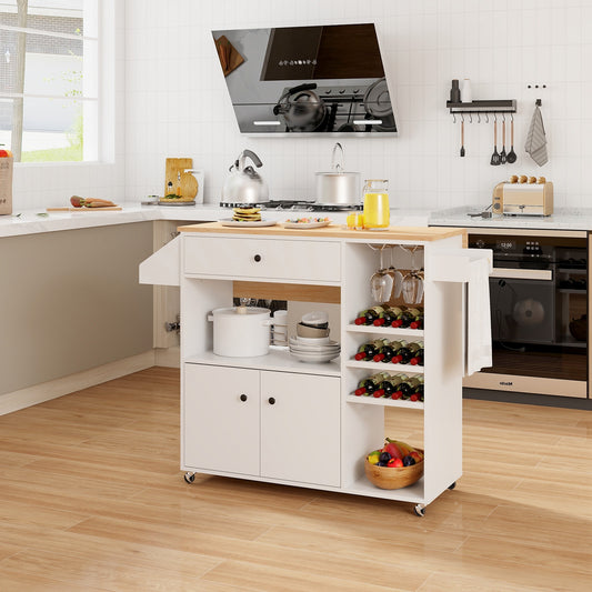 Mobile Kitchen Island Cart With Power Outlet, Adjustable Shelf, White Kitchen Islands & Carts White at Gallery Canada