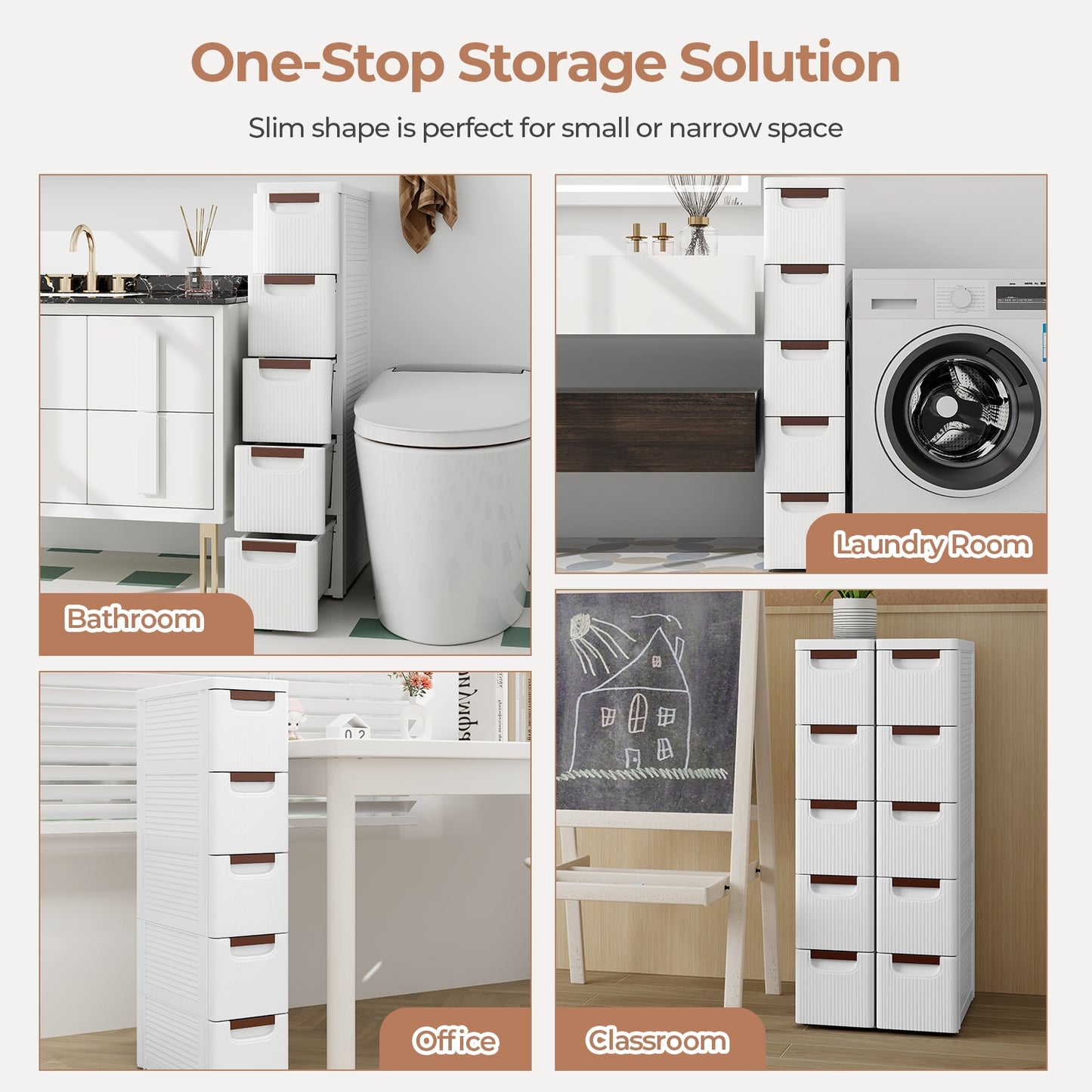 3/4/5/6-Drawer Rolling Organizer Unit Narrow Storage Cabinet with Built-In Wheels for Small Space-5-Drawer, White Dressers & Chests at Gallery Canada