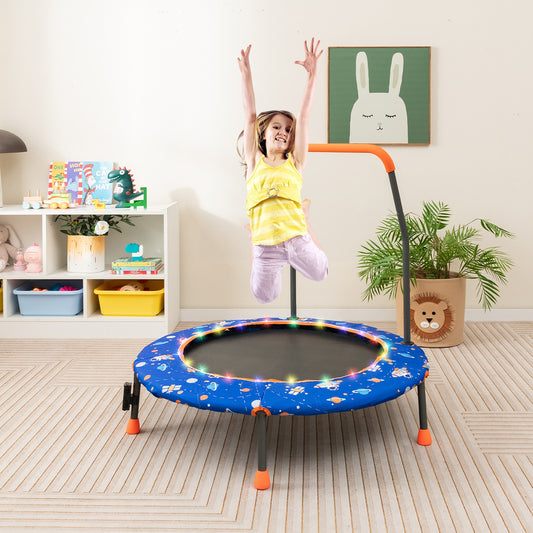 36 Inch Mini Trampoline with Colorful LED Lights and Bluetooth Speaker, Blue Trampolines Blue at Gallery Canada