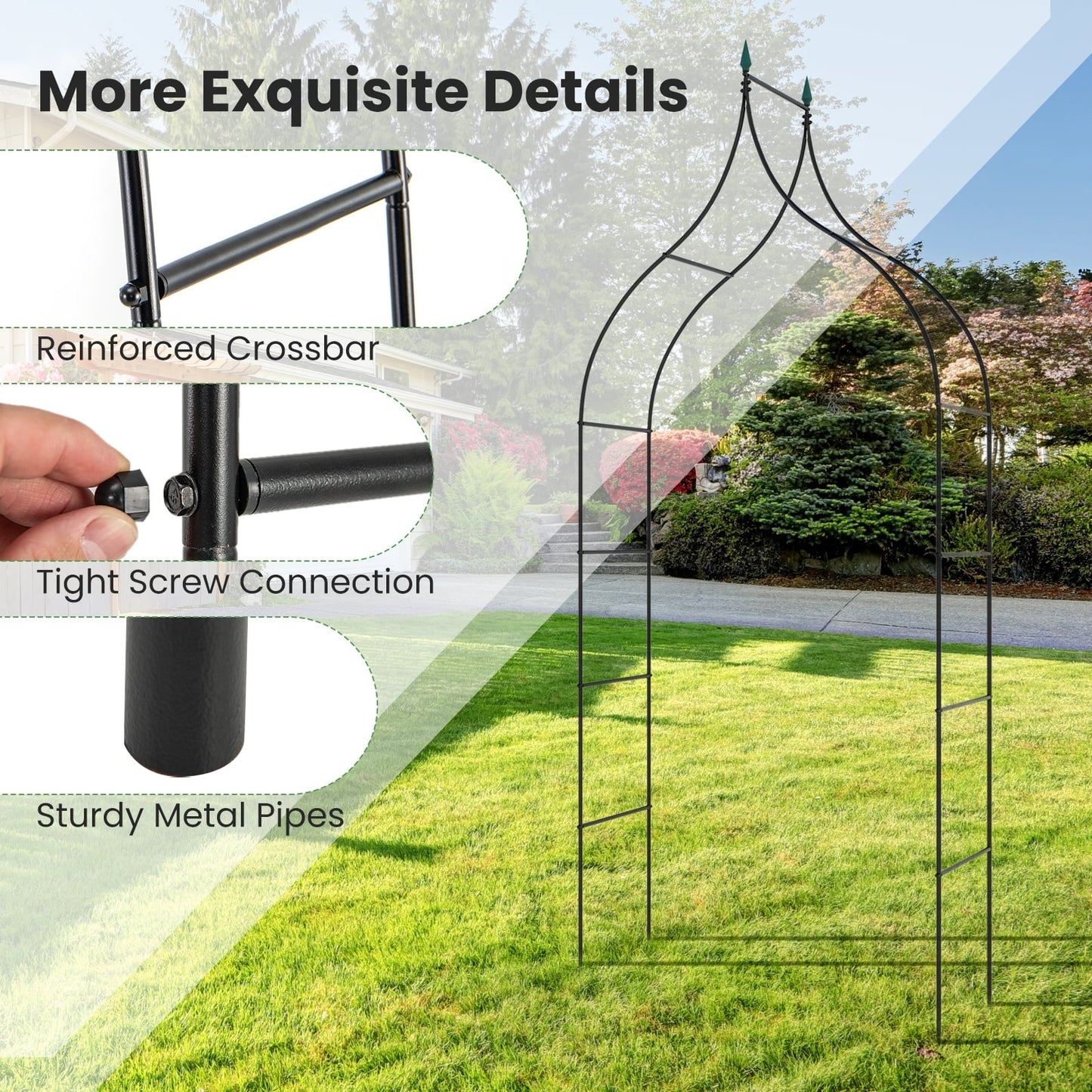 9.5 Feet Metal Garden Arch, For Vine Rose Climbing Wedding, Black Outdoor Decor at Gallery Canada