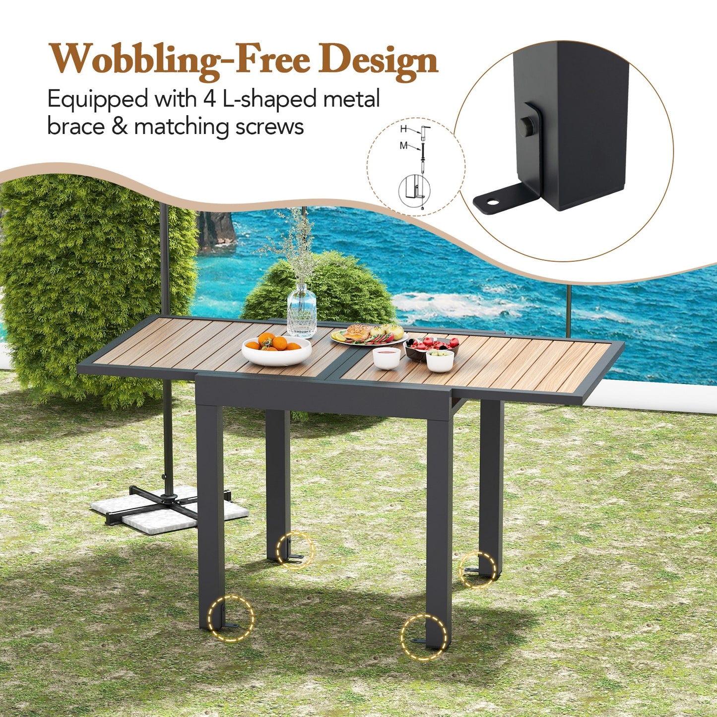 31.5-63 Inch Extendable Patio Table, Seats 4-6, Natural Outdoor Decor at Gallery Canada