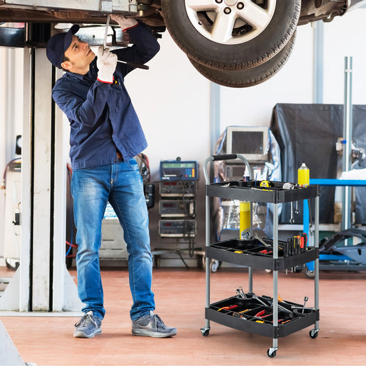 3 Layer Detailing Tool Utility Cart Tool Organizer Mobile Rolling Cart with Multiple Divider, Black Garages Black at Gallery Canada