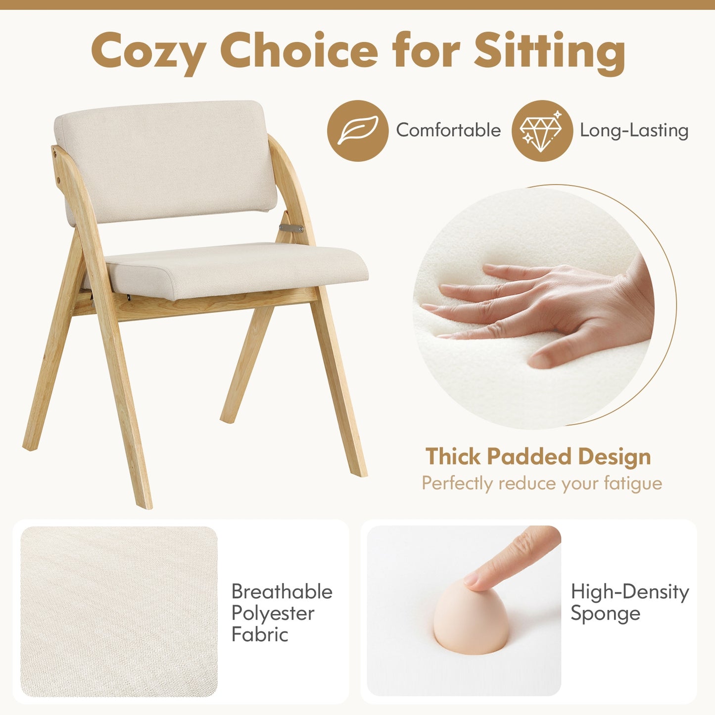 Folding Kitchen Dining Chairs, Set of 2, Rubber Wood Legs, Natural Dining Chairs at Gallery Canada