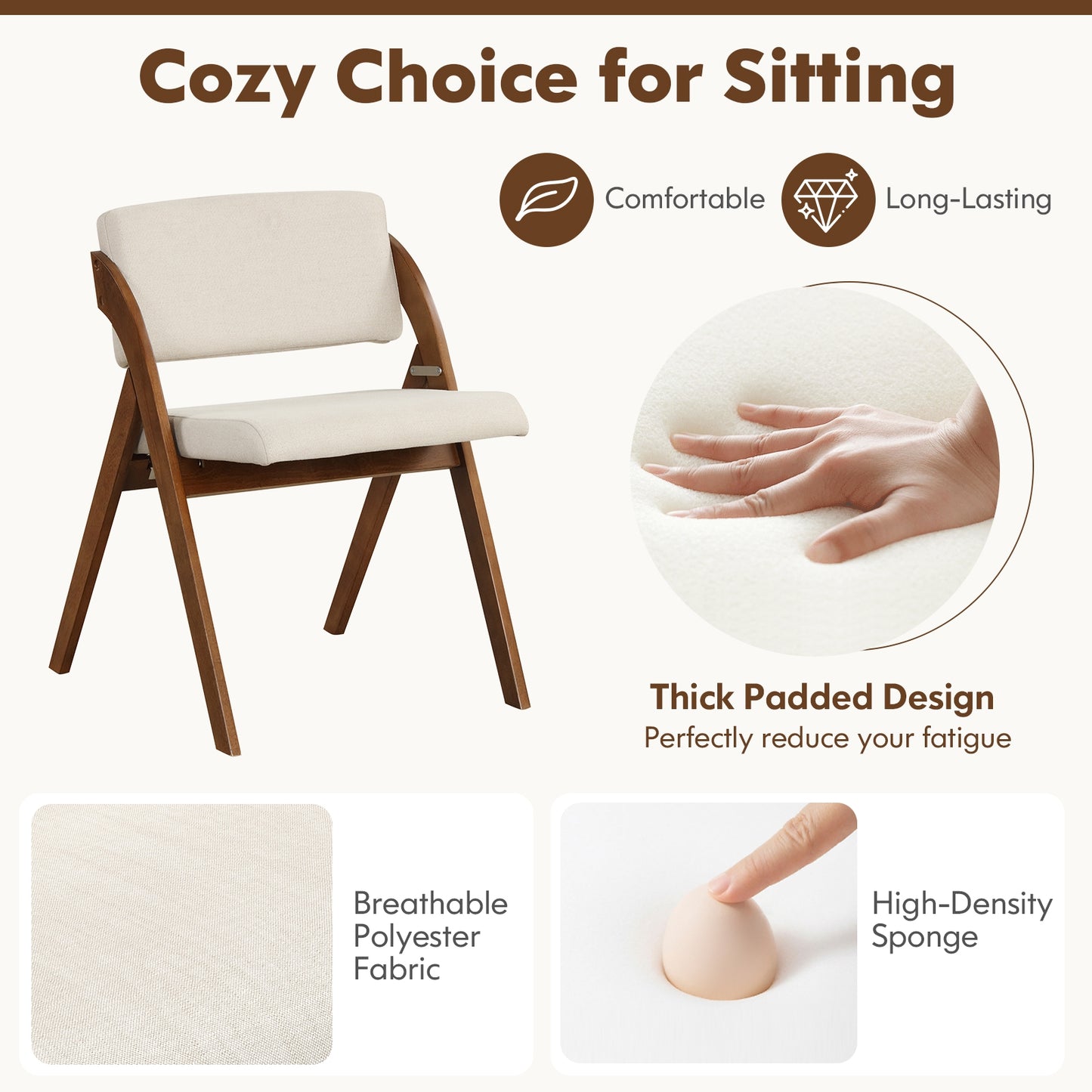 Set of 2 Folding Kitchen Dining Chairs, Rubber Wood Legs, Walnut Dining Chairs at Gallery Canada
