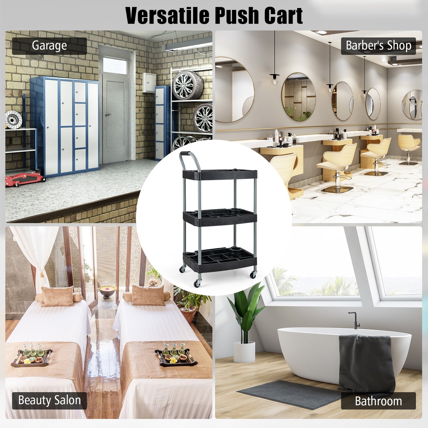 3 Layer Detailing Tool Cart, Mobile Rolling Cart, Black Garages at Gallery Canada