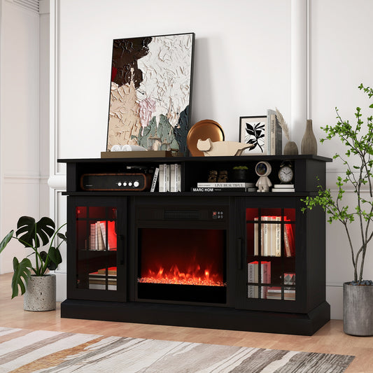 TV Stand With Electric Fireplace, LED Lights, Remote, 40 Inch, Black Fireplaces Black at Gallery Canada