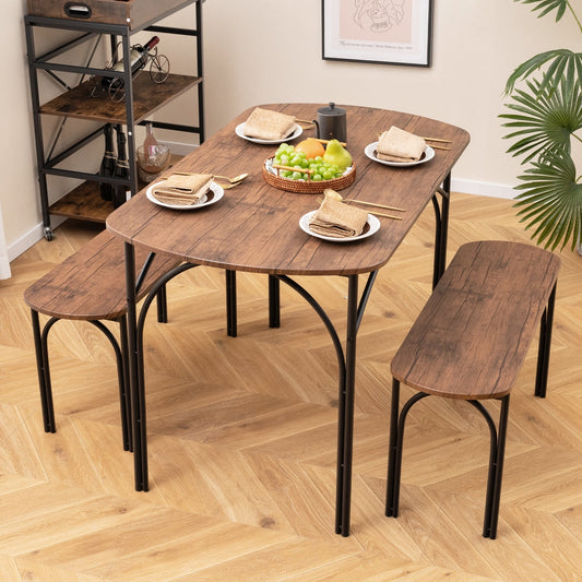 3-Piece Dining Table Set For 4, Metal Frame, Brown Dining Room Sets Brown at Gallery Canada