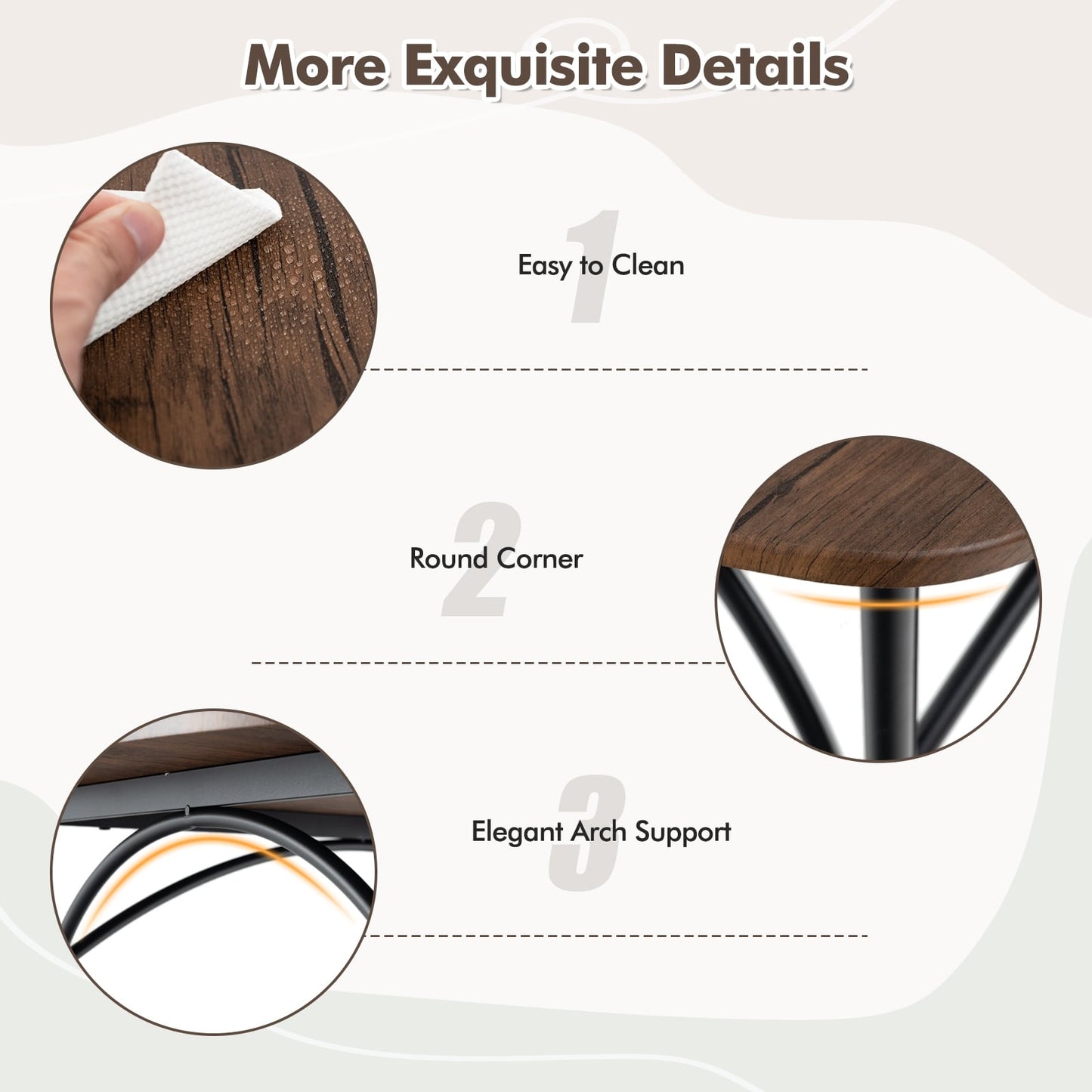 3-Piece Dining Table Set For 4, Metal Frame, Brown Dining Room Sets at Gallery Canada