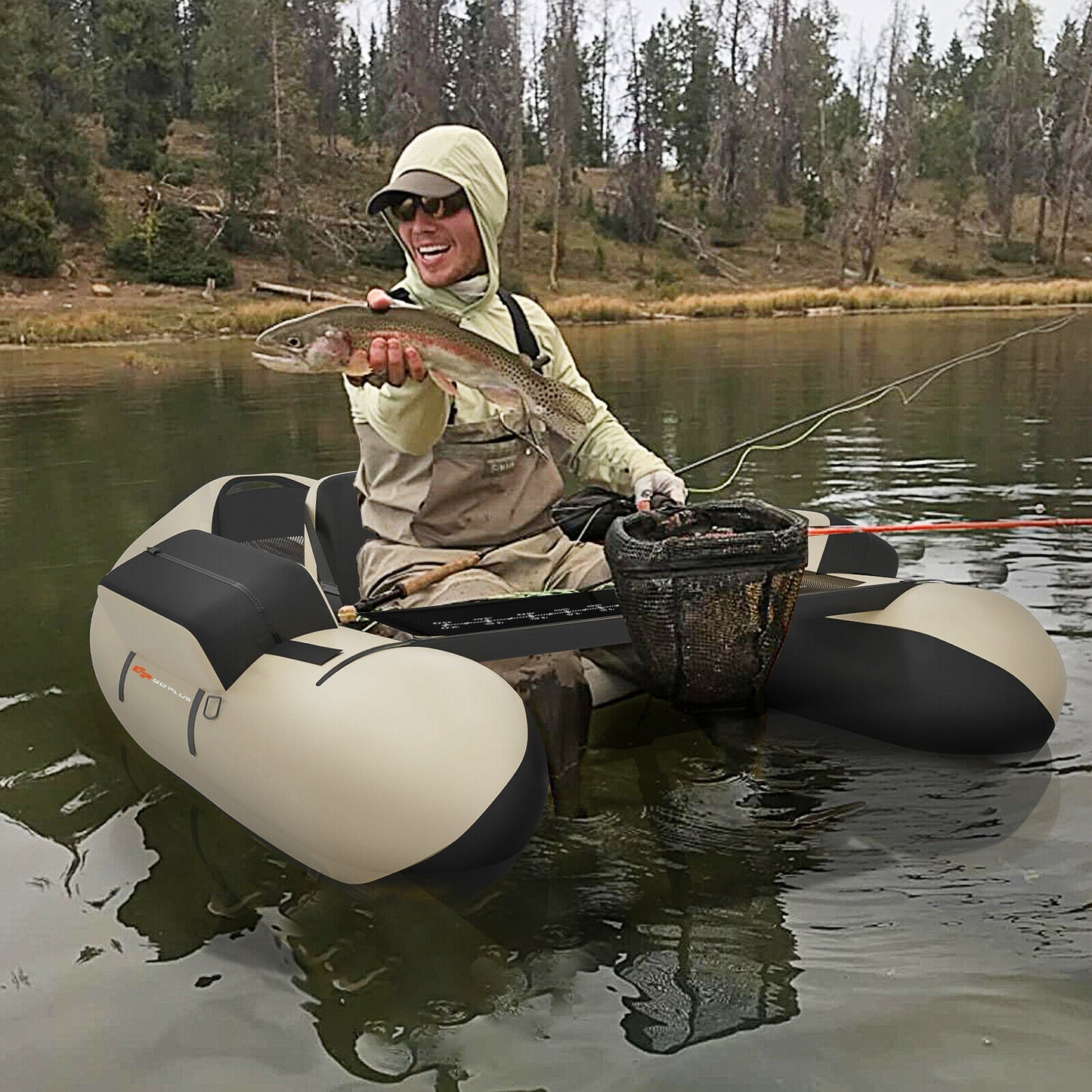Inflatable Fishing Float Tube, With Pump Storage Pockets And Fish Ruler, Beige Surfing at Gallery Canada