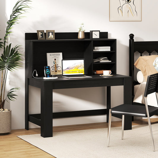 Modern Computer Desk With Hutch, Storage Shelves, Black Computer Desks Black at Gallery Canada