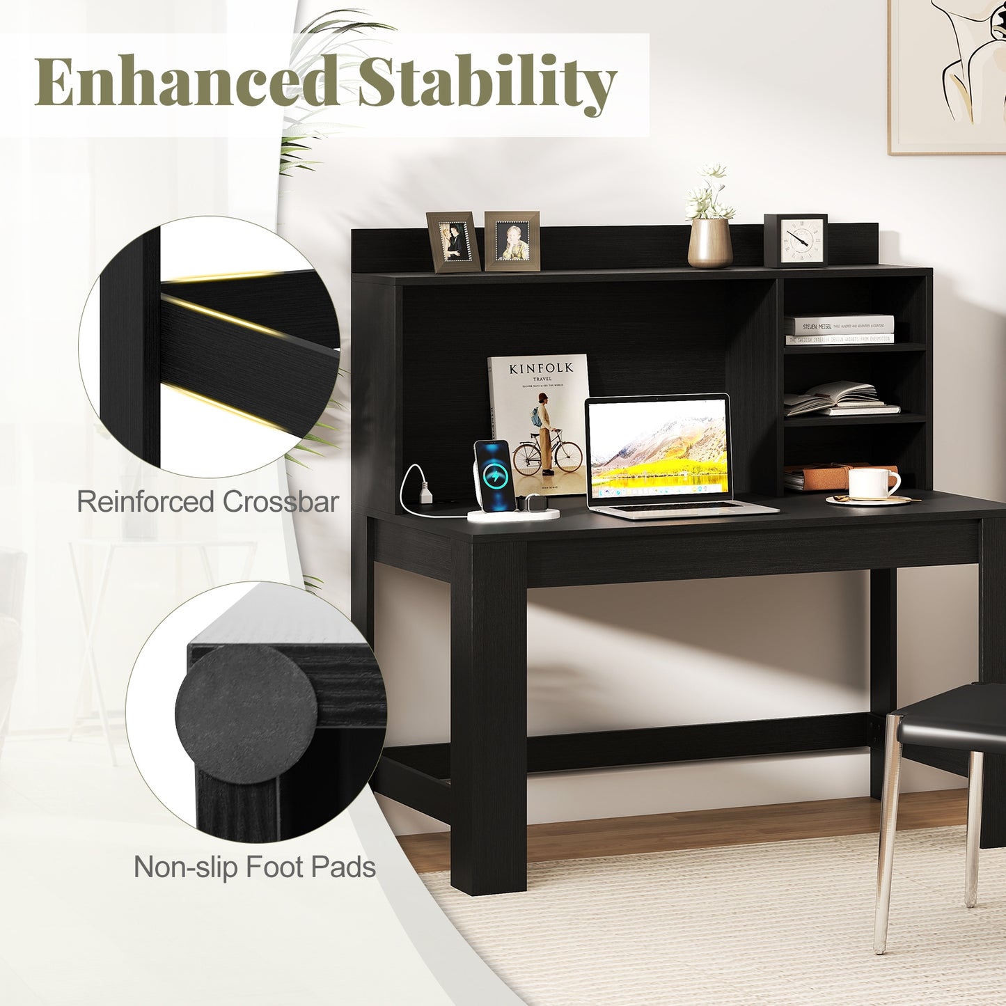 Modern Computer Desk with Hutch and Storage Shelves, Black Computer Desks at Gallery Canada