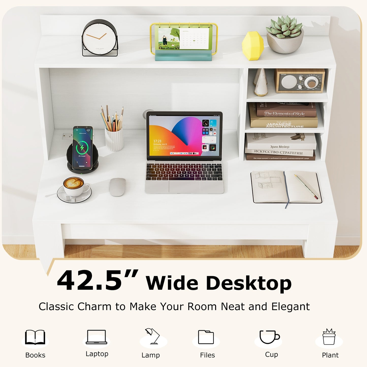 Modern Computer Desk With Hutch, Storage Shelves, White Computer Desks at Gallery Canada