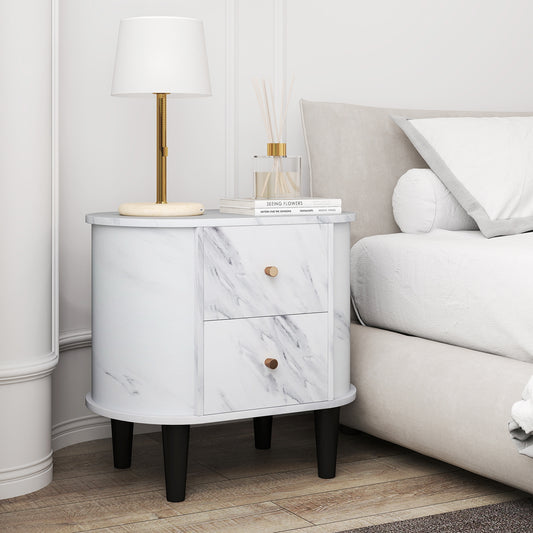 Modern Faux Marble Nightstand, 2 Drawers, White Nightstands White at Gallery Canada