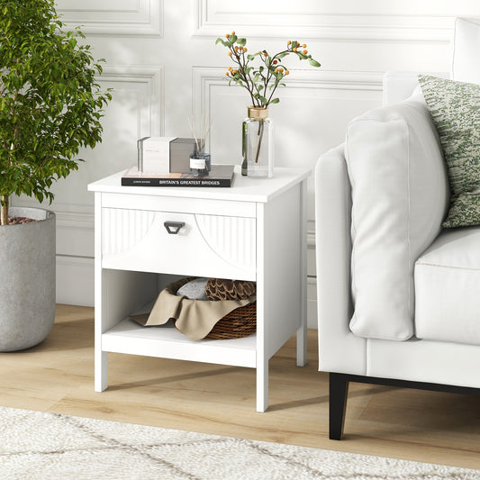 2-Tier Wood Nightstand, With Drawer And Open Shelf, White Nightstands White at Gallery Canada