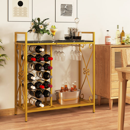21 Bottle Wine Rack, Freestanding Floor Organizer With Glass Holder, Golden Wine Racks Golden at Gallery Canada