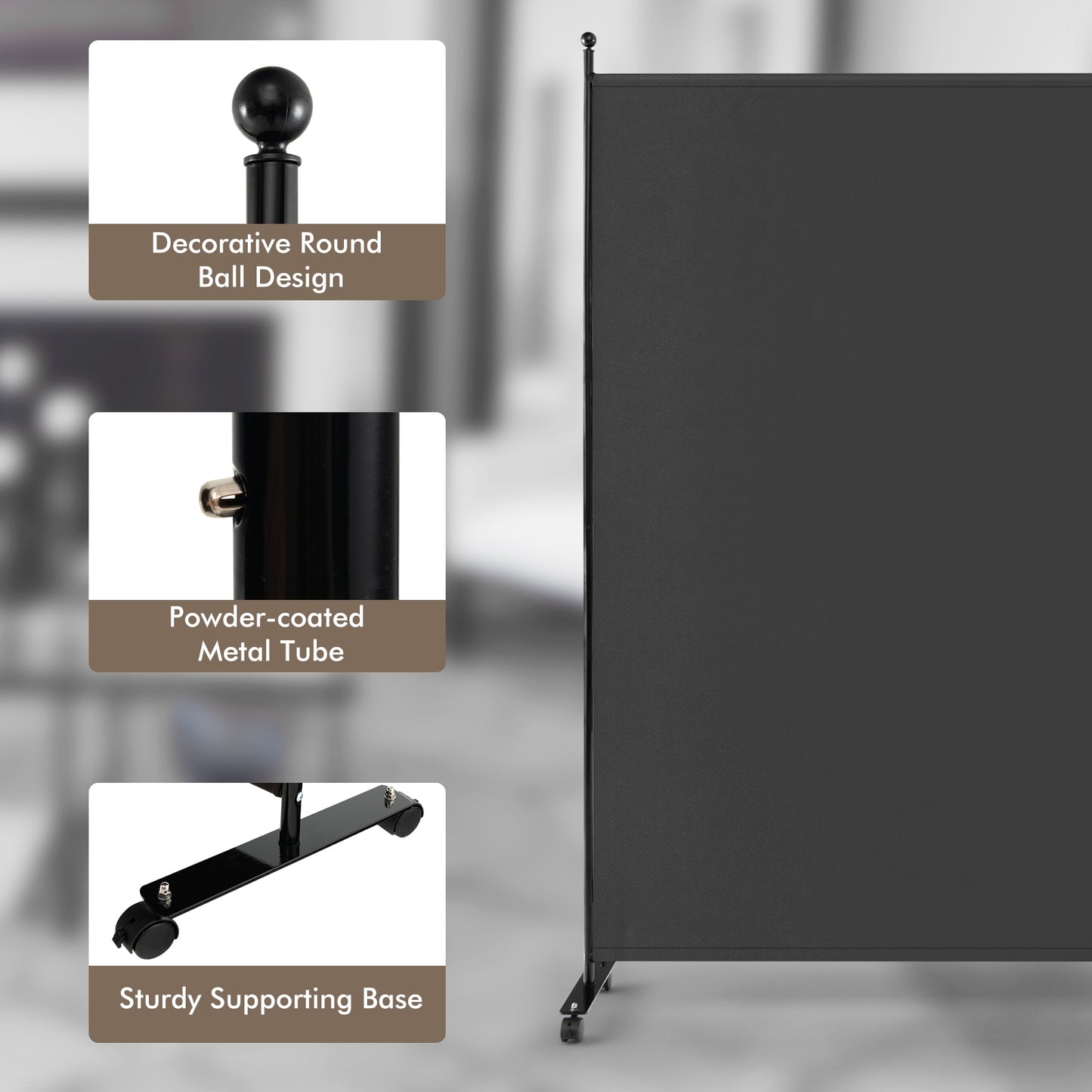 6 Feet Single Panel Rolling Room Divider, Dark Gray Room Dividers at Gallery Canada