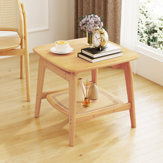 Boho Bamboo Sofa Side Table, Faux Rattan Storage Shelf, Natural End & Side Tables Natural at Gallery Canada