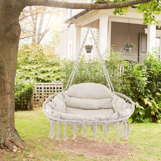 Hand-Woven Rope Hanging Chair, Thick Cushion, Folding Metal Frame, Beige Hammocks Beige at Gallery Canada