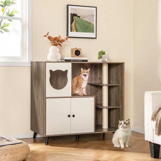 Cat Litter Box Enclosure with 3 Sisal Scratching Posts for Indoor Cats, Natural Cat Houses Natural at Gallery Canada