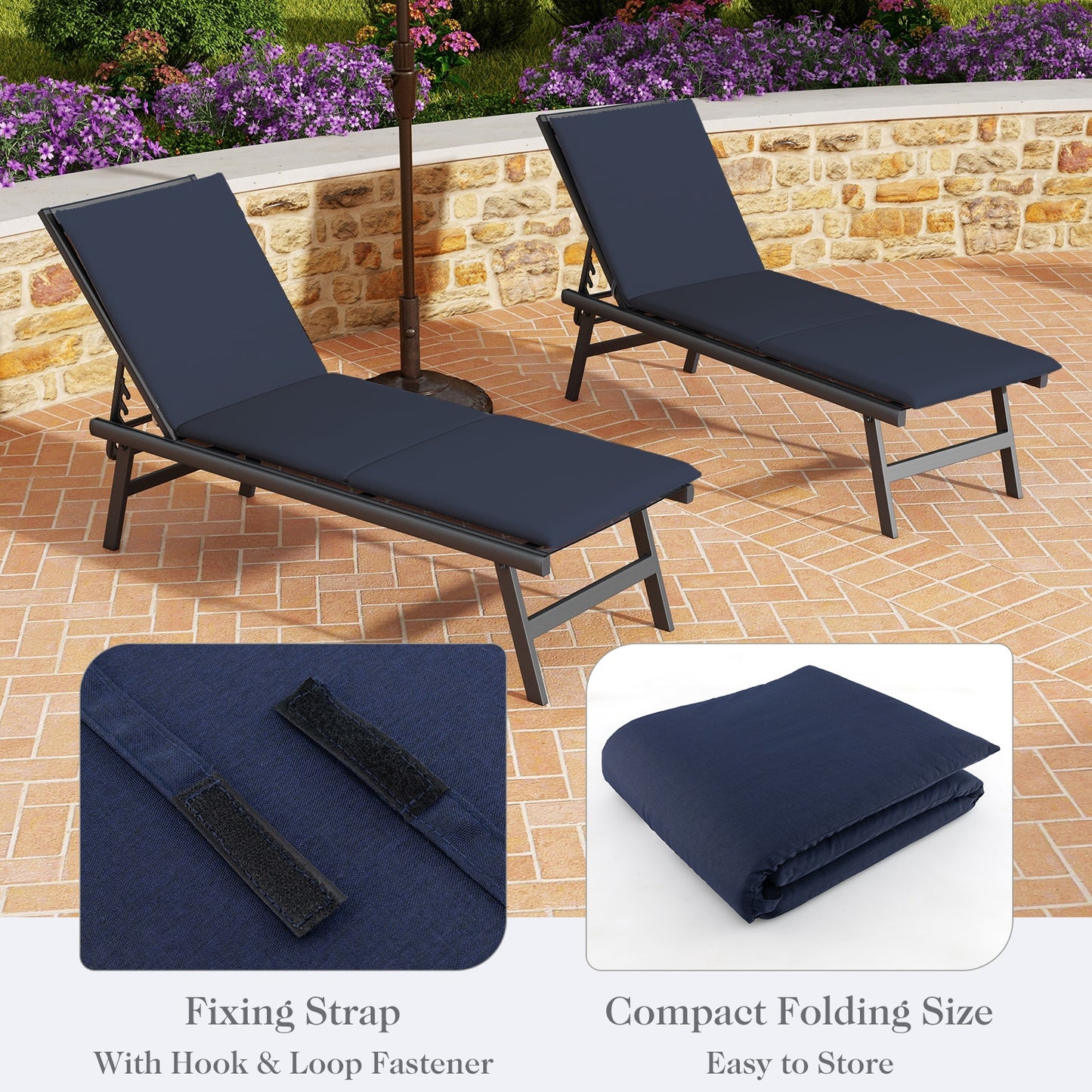 Outdoor Chaise Lounge Cushion Patio Furniture Folding Pad with Fixing Straps, Navy Outdoor Furniture Accessories at Gallery Canada