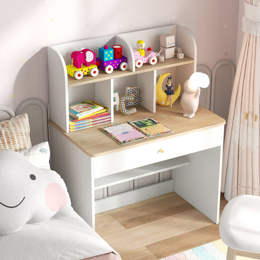 Kids Wooden Study Desk With Hutch, Drawer, White Kids Table & Chair Sets White at Gallery Canada