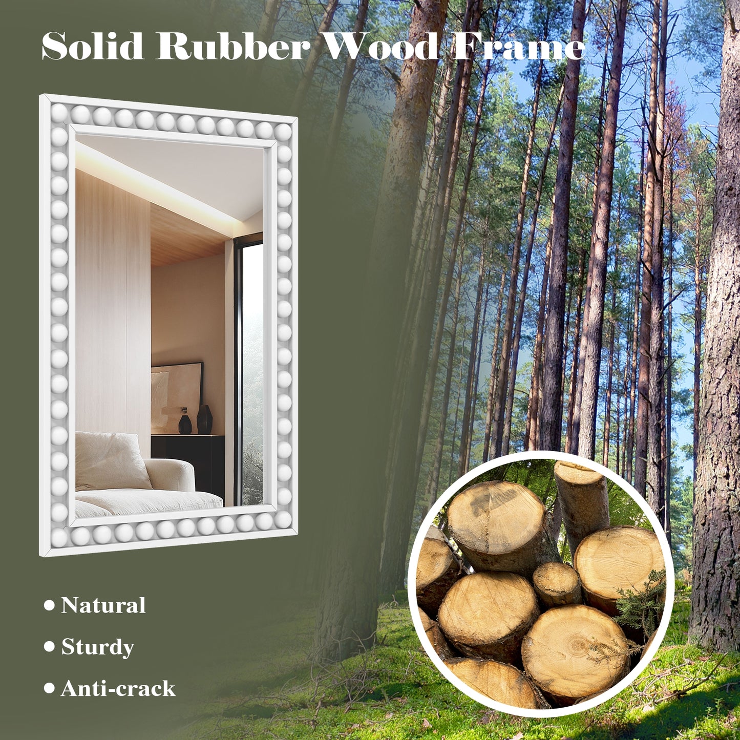 24 x 36 Inches Rustic Wall Mirror, Solid Wood Frame, White Wall Mirrors at Gallery Canada
