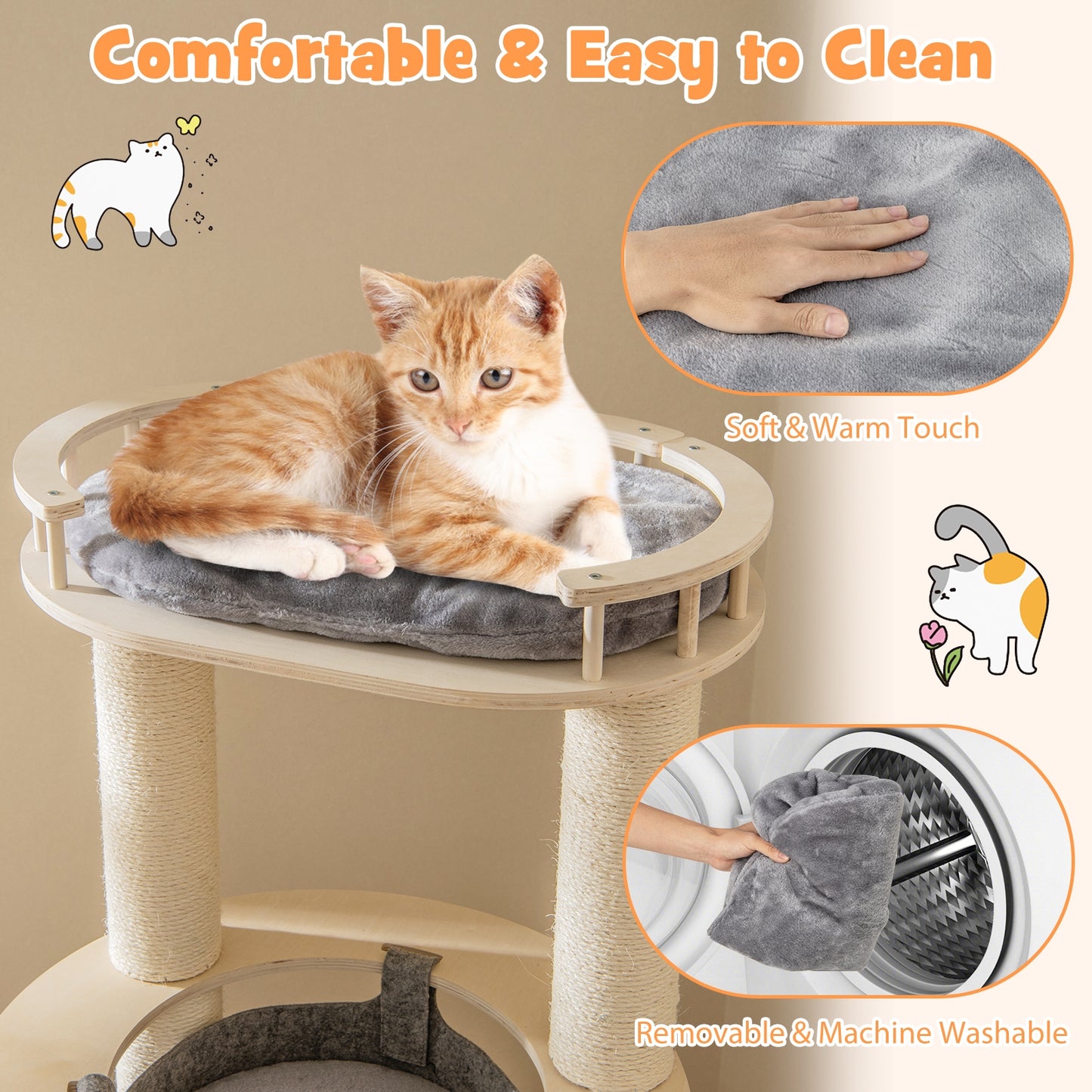 5-Level Wooden Cat Tree, Padded Perch, Non-Woven Hammock, Gray Cat Trees Condos & Scratchers at Gallery Canada