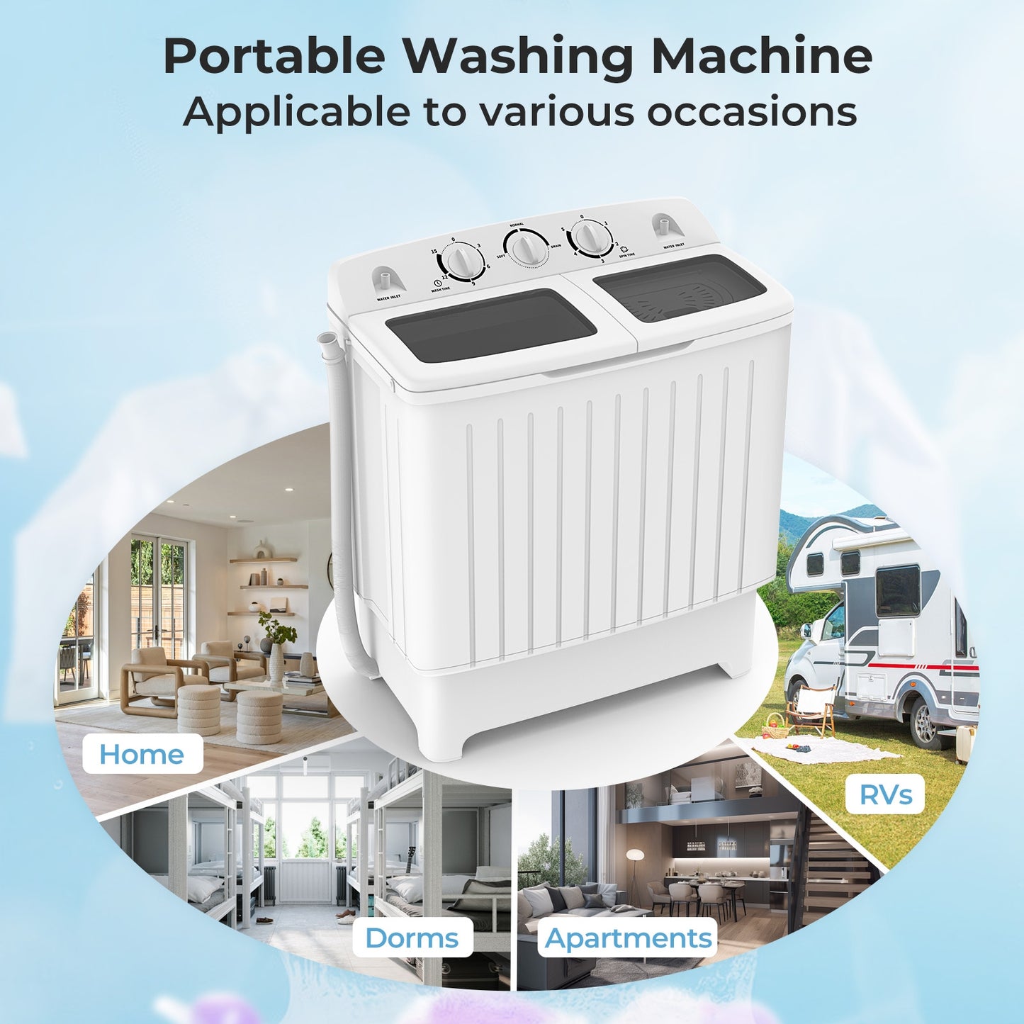 20 Lbs Portable Washing Machine, Built-In Gravity Drain, Gray Washing Machines at Gallery Canada