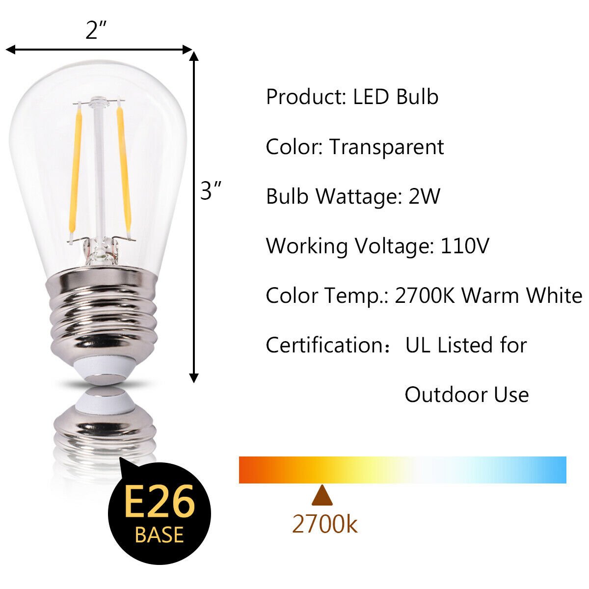 2 Pieces 48 Ft LED Outdoor Waterproof Commercial String Lights Bulbs, Clear at Gallery Canada