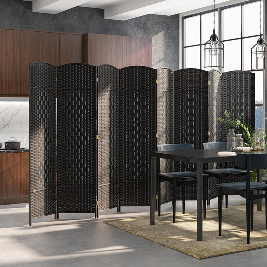 8-Panel Folding Room Divider, Hand-Woven Texture, Solid Wood Frame, Black Room Dividers Black at Gallery Canada