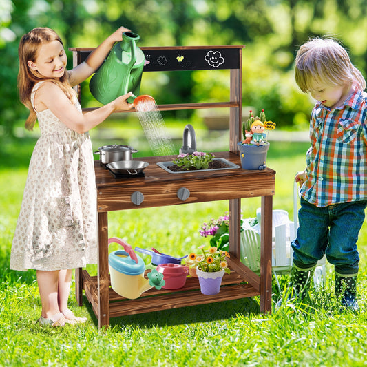 Outdoor Mud Kitchen For Kids, Rotatable Faucet, Removable Sink, Natural Play Kitchen Sets Natural at Gallery Canada