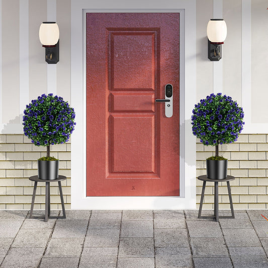 22 Inch Set of 2 Artificial Purple Rose Topiary Ball Trees with Cement-Filled Pot, Purple Faux Plants Purple at Gallery Canada